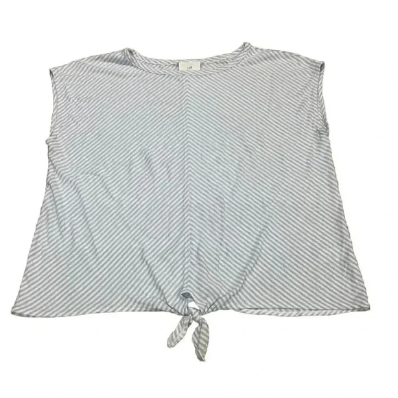 J. Jill Top Shirt Womens Size Large Blue Linen Blend Striped Beachy Nautical - Picture 1 of 9